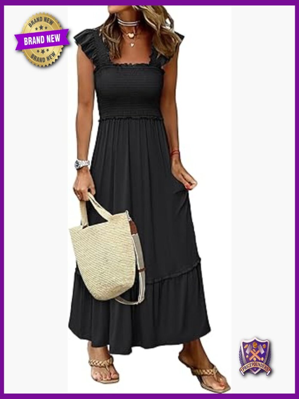 Sleeveless Square Neck Maxi Dress Ruffle Strap Flowy Boho Sundress